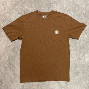 Carhartt K87-M Loose Fit Tee Shirt Mens Small Brown Pocket Logo Cotton Blend